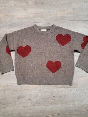 Natural Life Wool Blend Heart Print Crew Neck Sweater Size Large Boho Preppy Top